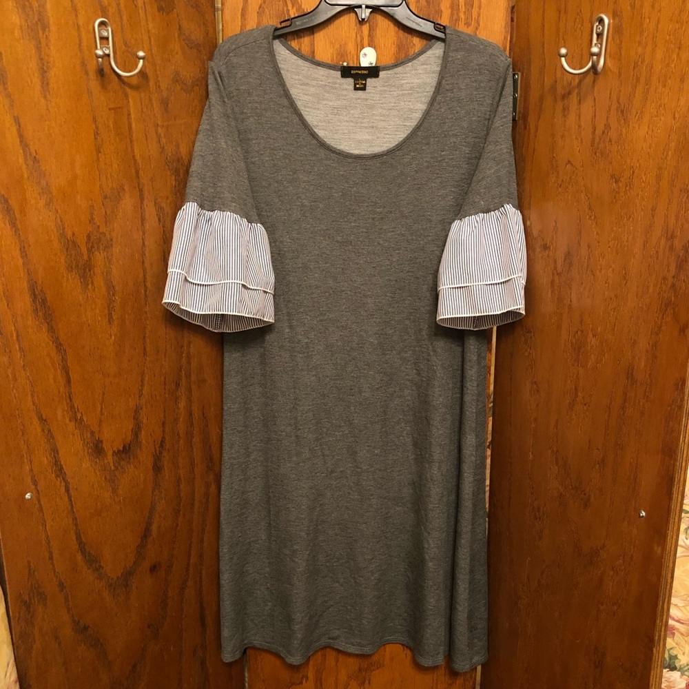 Gray Espresso Dress With Bell Sleeves